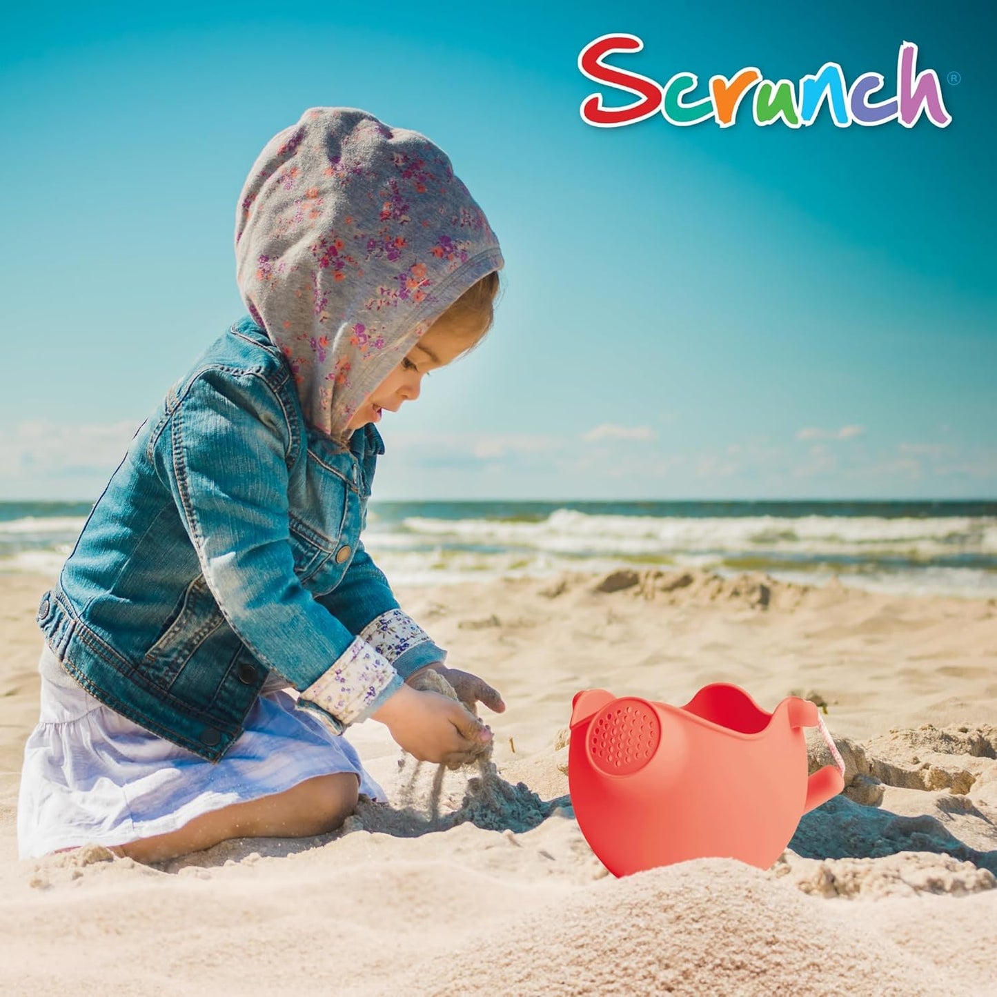 Scrunch Watering Can- Coral- Collapsible, Lightweight & Eco-Friendly- Silicone Portable Water Pitcher for Kids, Beach, Garden & Travel- Durable & BPA-Free