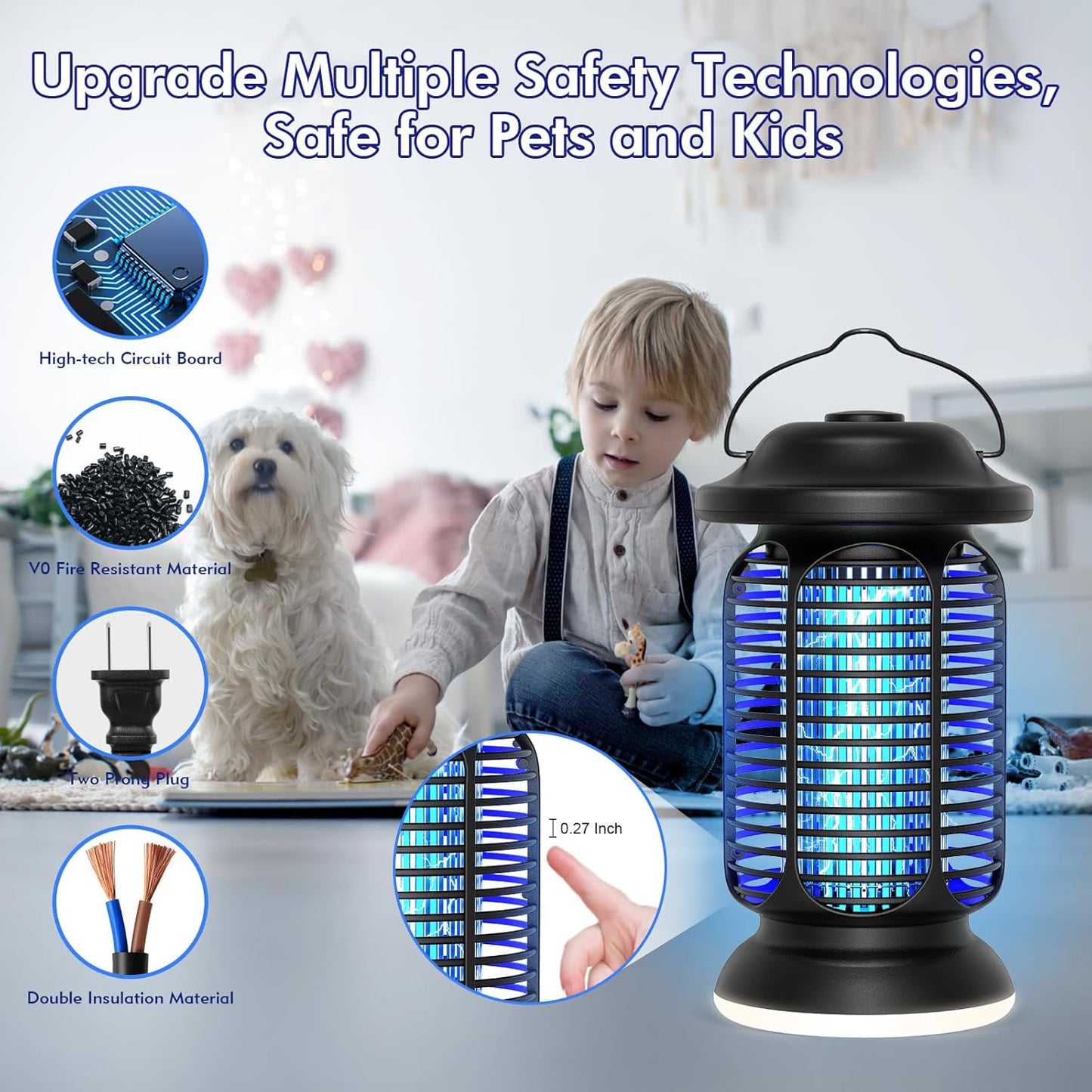 Bug Zapper Outdoor Indoor, Electric Fly Zapper Waterproof with 2W LED Light, 18W Power & 4000V High-Voltage, Coverage Area of 1/2-1 Acre, 5.5ft Cord, Plug-in Mosquito Trap for Patio Backyard Garden