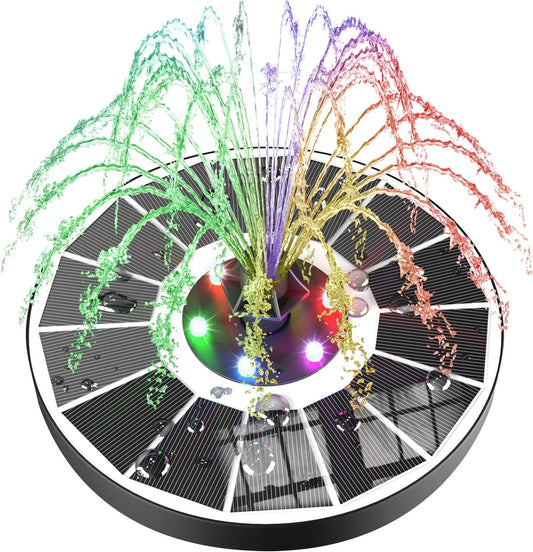 SZMP Solar Fountain Upgraded 100% Glass Panel, 3.5W Solar Powered Water Pump Built-in 2000 Battery with 7 Nozzle & 4 Fixer, Solar Bird Bath Fountain for Garden, Pool, Outdoor (Colorful)