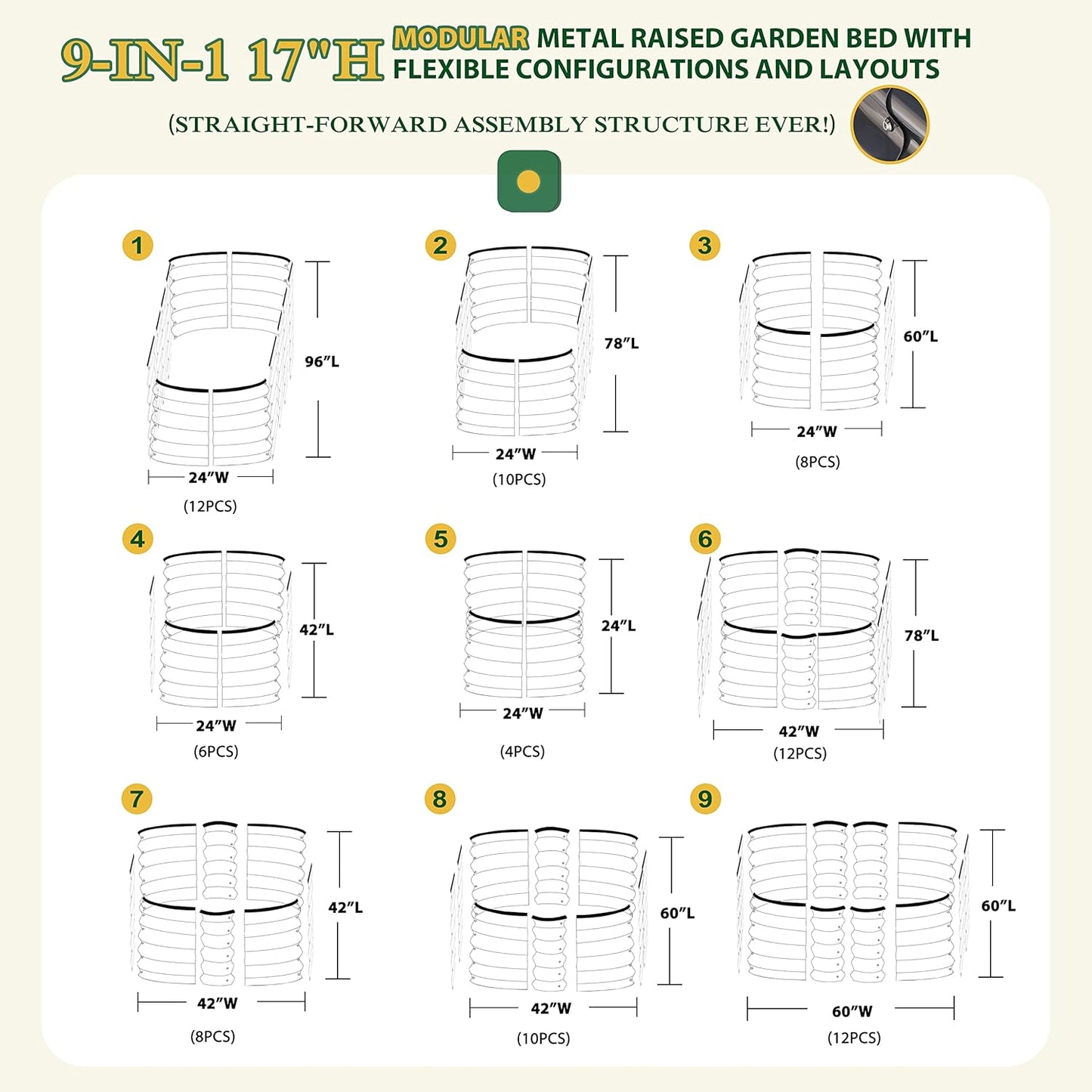 MUPATER 8ftx2ftx1.4ft Raised Garden Bed Outdoor for Vegetables, 9-in-1 Galvanized Metal Planter Box, 17''H Modular Garden Bed Kit Oval for Herbs and Flowers, Grey