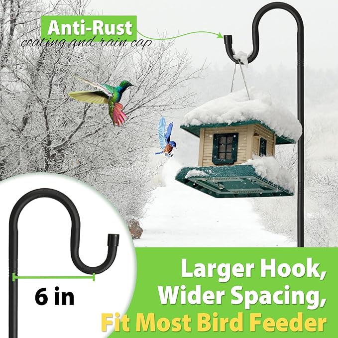 Shepherds Hooks, 62" Bird Feeder Pole for Outdoor, 4/5” Thick Hummingbird Feeders Stand Heavy Duty, Hanging Plant Hanger Stake with 5-Prong Base, Metal Shepard Stick