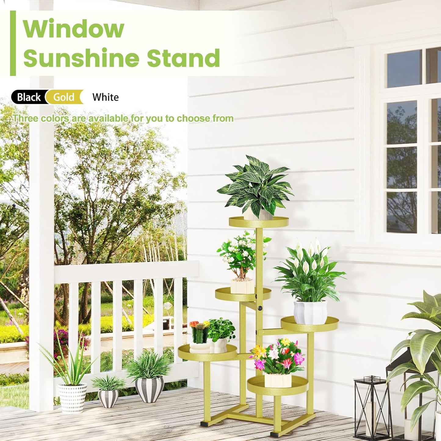 5 Tier Gold Plant Stand Indoor Outdoor, Corner Metal Tiered Plant Shelf for Multiple Plants, Flower Pot Holder Display Rack Shelf for Window Porch Garden Home Decor
