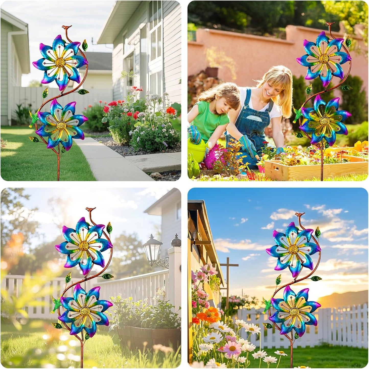 pearlstar Flower Wind Spinners Outdoor Metal Wind Sculpture Windmill Flower Pinwheel for Yard Lawn Patio Garden Decor