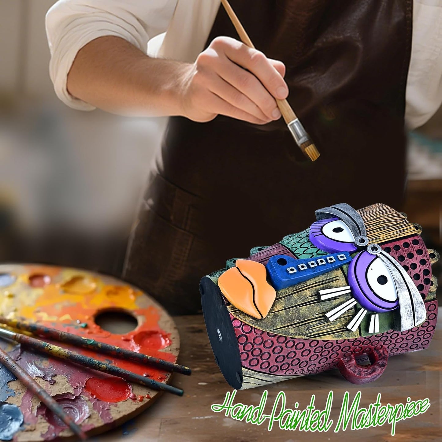 Bohemian Face Planter Pots for Plants,Hand-Painted Colorful Flower Pots with Drainage, Indoor Outdoor Garden Decor Gift(Classic,Large)