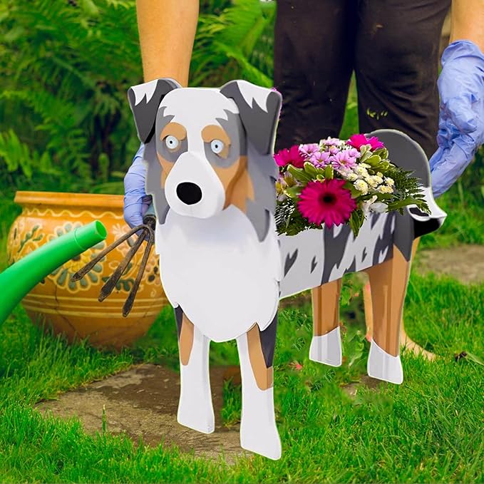 Australian Shepherd Dog Planter Plant Pots,Cute Garden Dog Flower Planter,Large Dog Planters Birthday Gifts for Women,Office,Indoor/Outdoor Decor（9.84 * 7.13 * 17in）