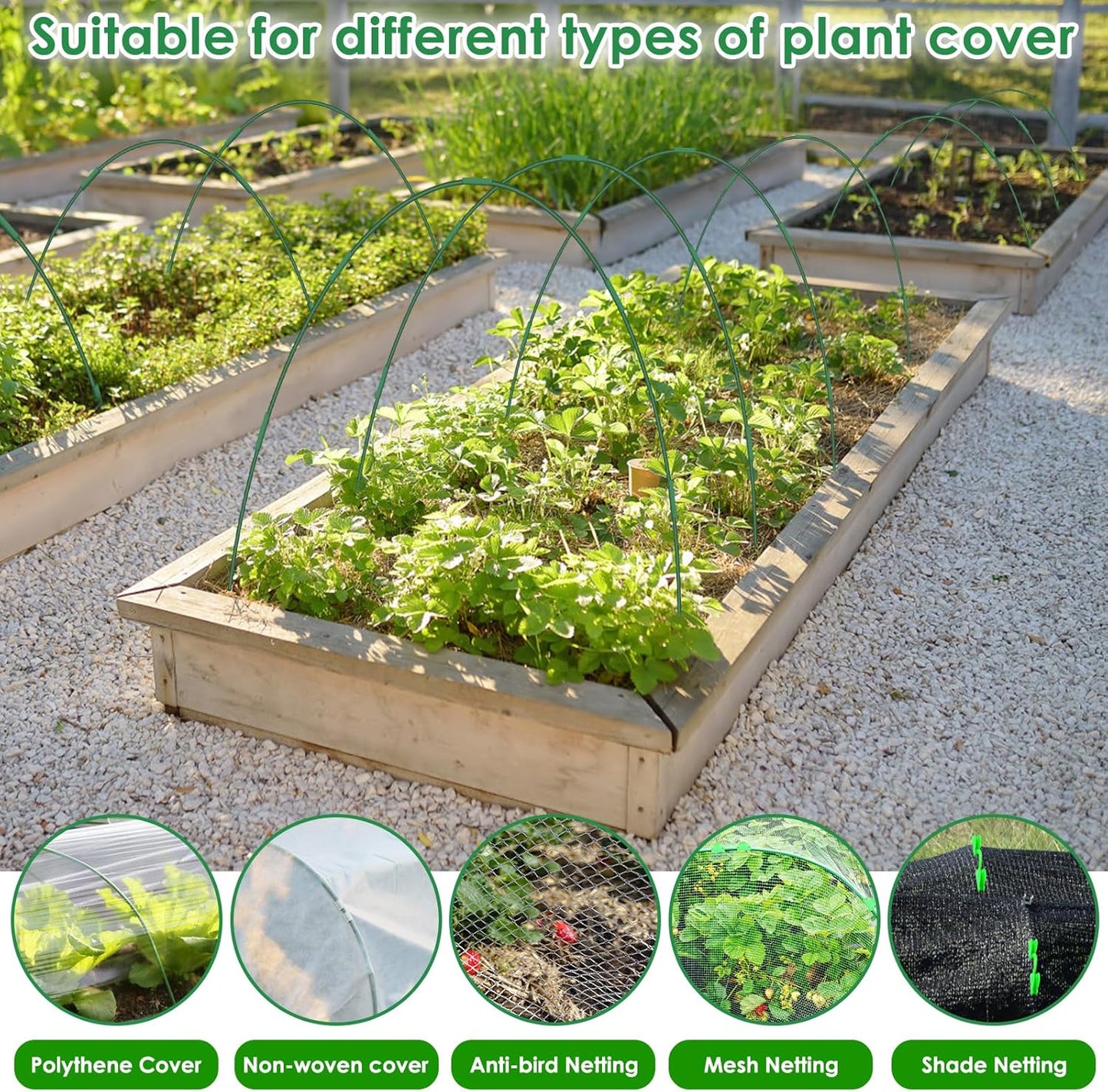 60 Pcs Garden Hoops for Raised Beds, 12 Sets Greenhouse Hoops Grow Tunnel Rust-Free Fiberglass Hoop House Kit, Plant Support Garden Stakes Hoops Frame for Netting Shade Cloth Row Cover Garden Supplies