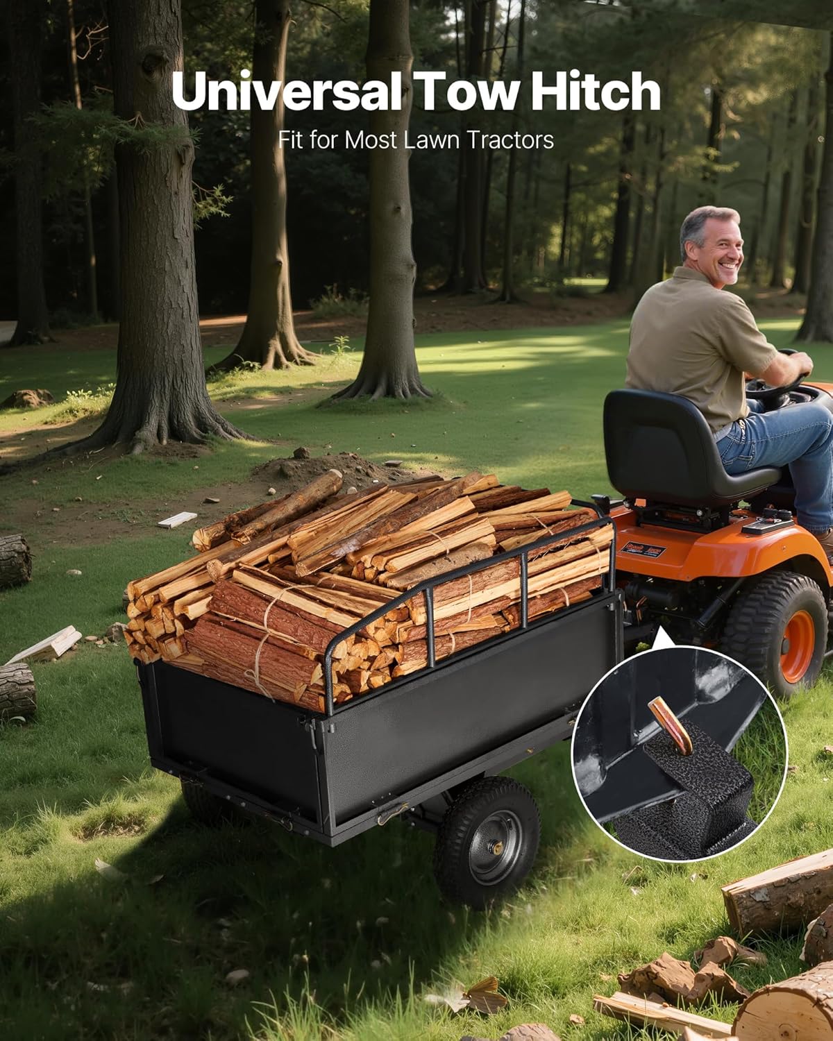 VEVOR Heavy Duty ATV Trailer Tow Behind Dump Cart, 17 Cu.Ft. 600lbs Capacity, Pull Behind Steel Yard Wagon Dump Trailer for Tractor Lawn Mower Garden with 16in Tires