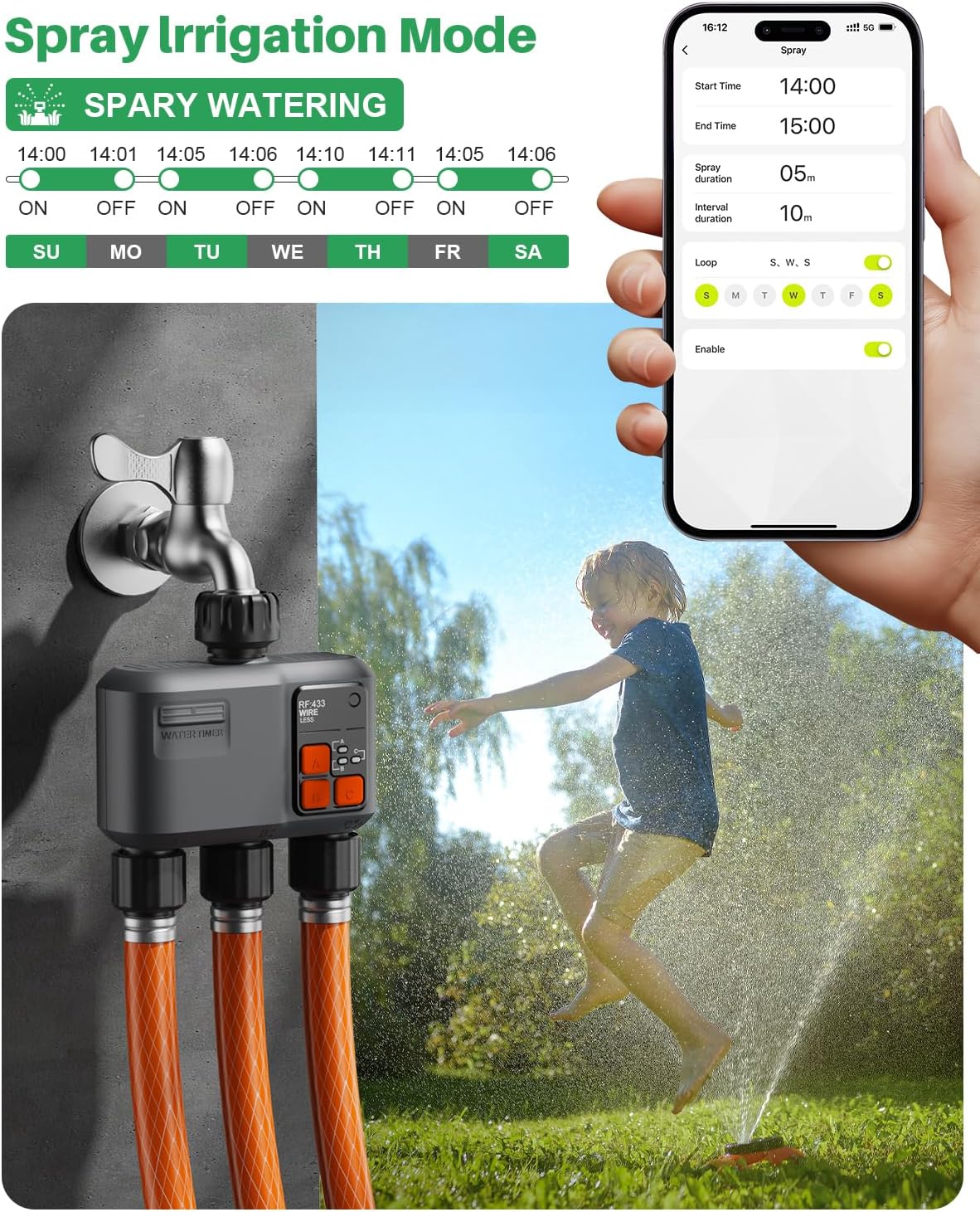 WiFi Sprinkler Timer 3 Zone with 984 Feet RF Gateway, 3 Outlet Smart Water Timer for Garden Hose with Rain Delay/Manual/Automatic,WiFi Water Hose Timers for Garden & Lawns