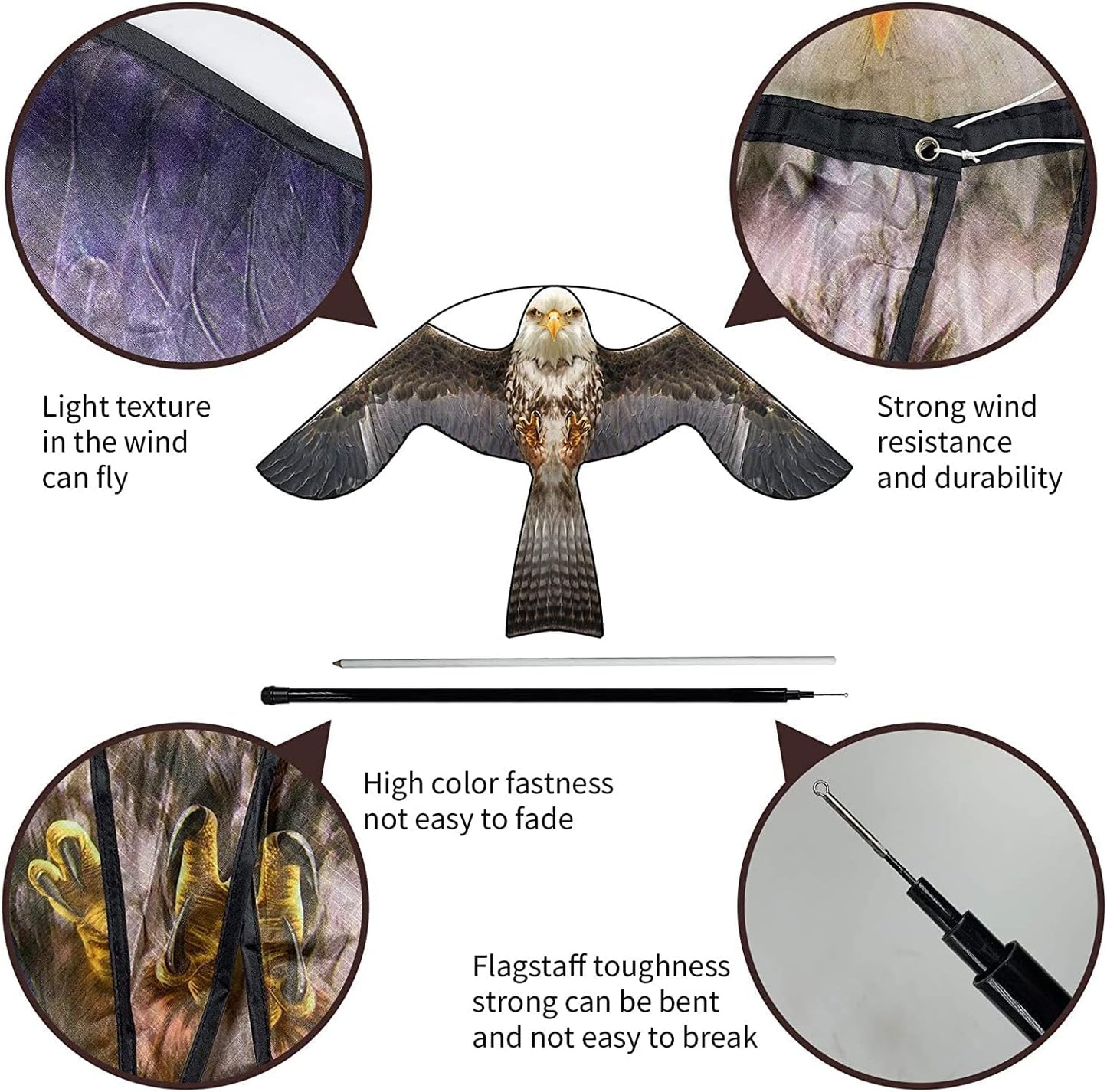 Bird Hawk Flying Kite with Pole Crops Farm Protector Bird Scarer Flying Kite with 6m Pole-Style B