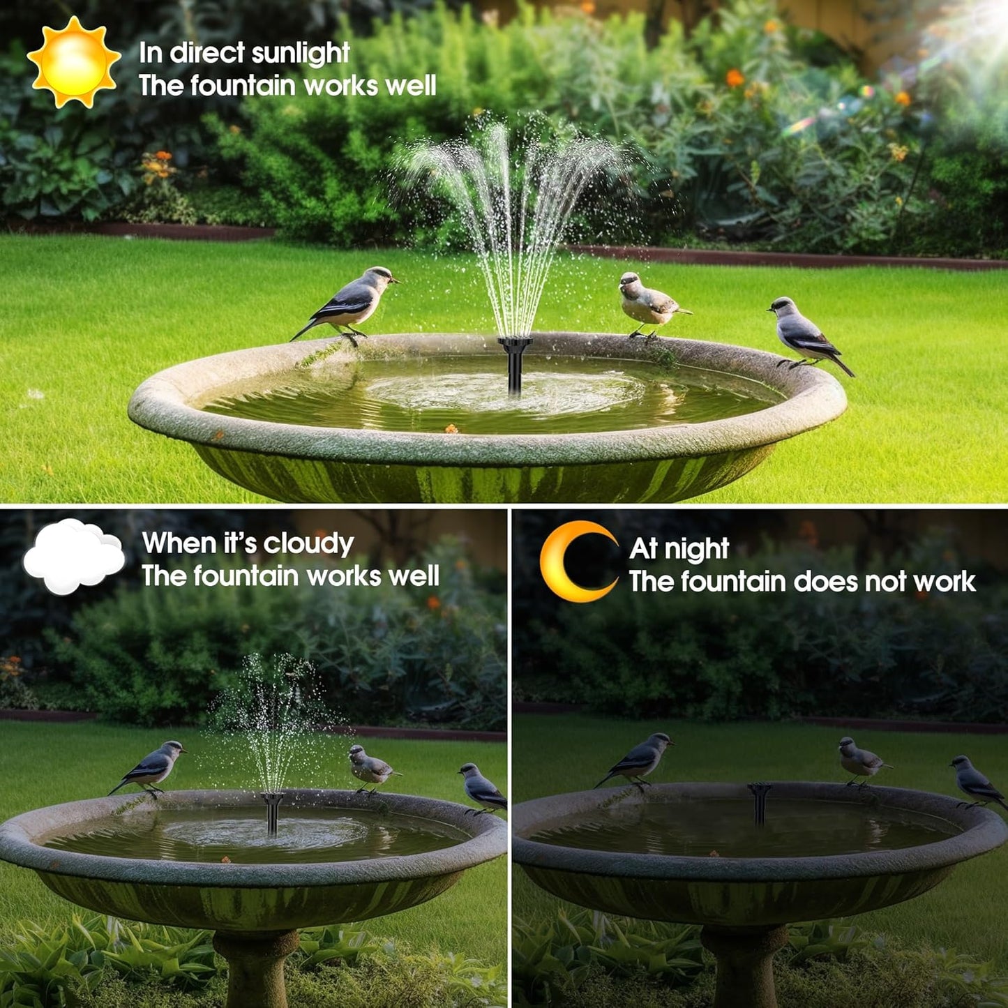 Biling 5.5W Solar Fountain for Bird Bath, DIY Solar Water Pump with 3000mAh Battery Backup Work All Day, 5ft Tubing 5 Nozzles for BirdBath, Small Pond, Fish Tank and Hydroponics