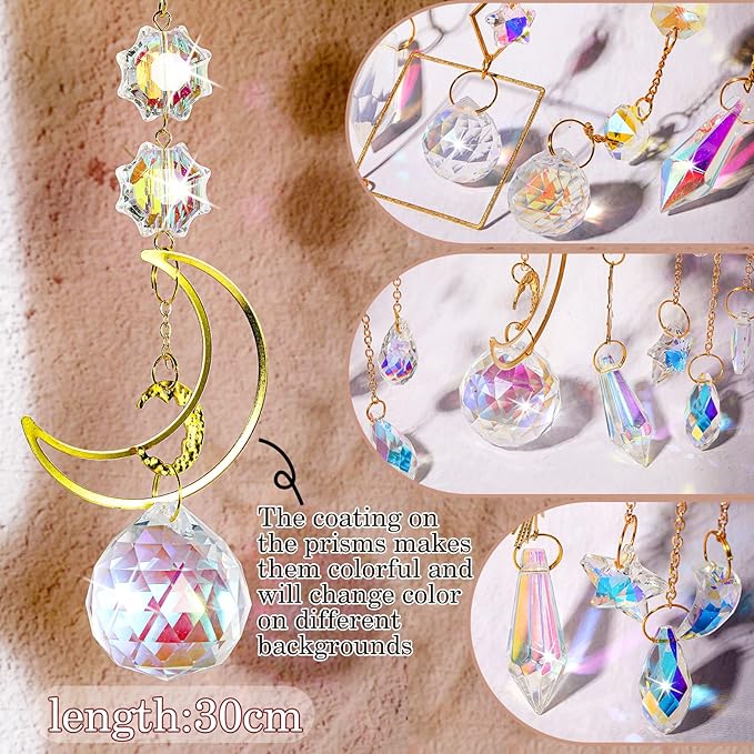 Maitys 7 Pcs Crystal Suncatcher for Window Hanging Sun Catchers with Crystal and Agate Crystal Prisms Decor for Indoor Outdoor Home Party Wedding Decor Hanging Crystals for Decoration (Exquisite)