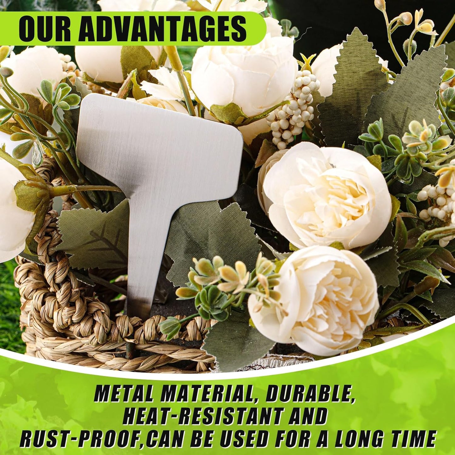 Hicarer 24 Pcs Durable Metal Plant Labels Christmas Gift Weatherproof Garden Markers Engraving Stainless Steel 304 T-Type Reusable Plant Tags for Gardeners Outdoor Greenhouse Vegetables(4x2.4 Inch)