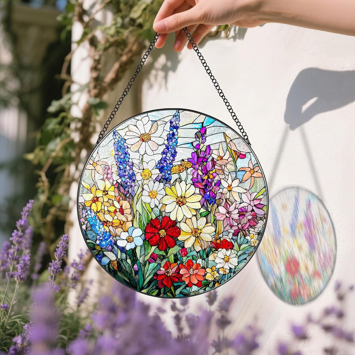 Stained Glass Window Hanging, 8 Inch Wildflower Stained Glass Suncatcher, Suncatchers for Windows Hanging, Wildflower Window Decor, Florist Gift, Flower Lover Gifts, Gifts for Mom, Grandma