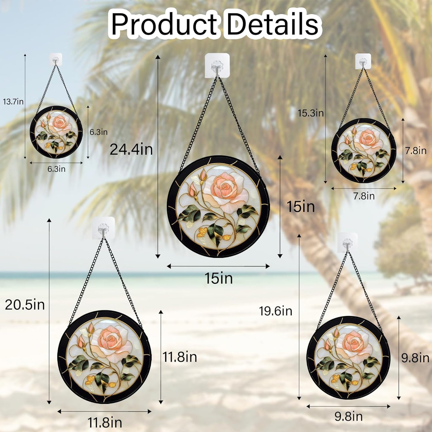 Stained Glass Window Hanging - Black White Pink Rose Sun Catcher for Door Home Decor Flower Suncatcher Christmas Mother's Day Birthday Gifts for Women Men Lovers Mom Nana 7.8 in