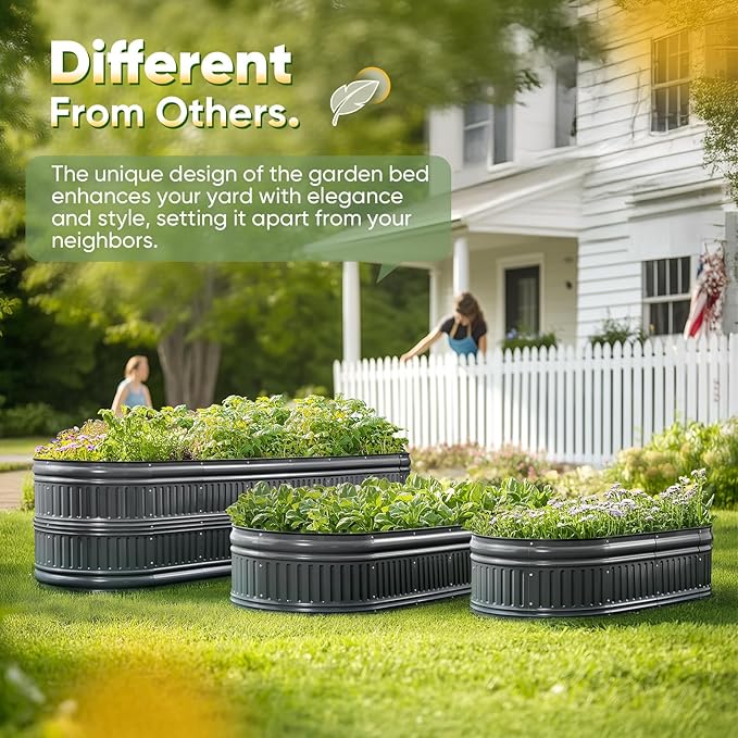 KING BIRD Raised Garden Bed Kit 2025 Upgraded Modular DIY Galvanized Planter Garden Box Outdoor for Gardening, Vegetables, Flowers, Elegant Roman Column Design, 94x24x12 in, Dark Grey