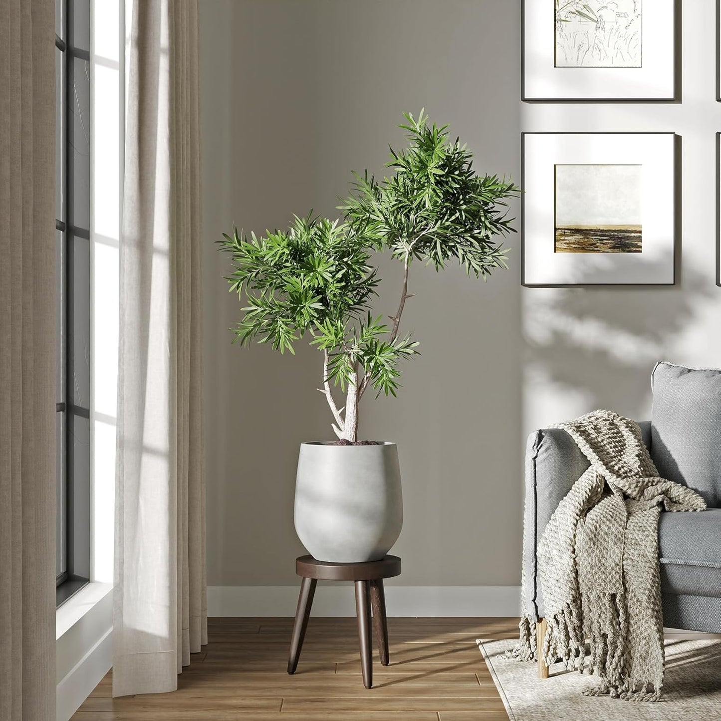 DTY Signature Mount Wilson Lightweight and Durable Modern Fiberstone Tapered Planter for Indoor Outdoor, Drainage Hole & Rubber Plug, Weather Resistant, 11.8" H x 11" Dia, 8" Opening - Small, Gray