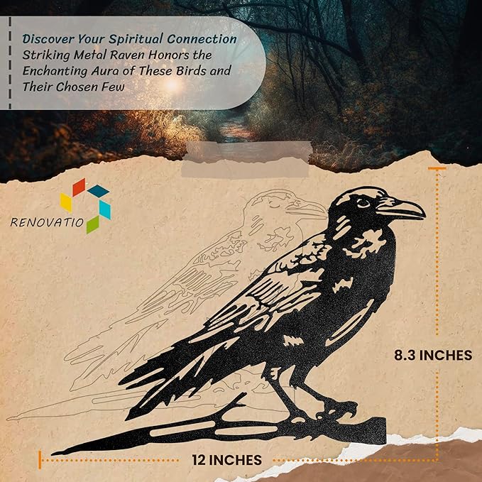 Renovatio Metal Bird Decor – Artistic Raven Silhouette, Metal Garden Ornament, Outdoor Tree Decorations – A Remarkable Yard & Lawn Decor – Raven (Black)