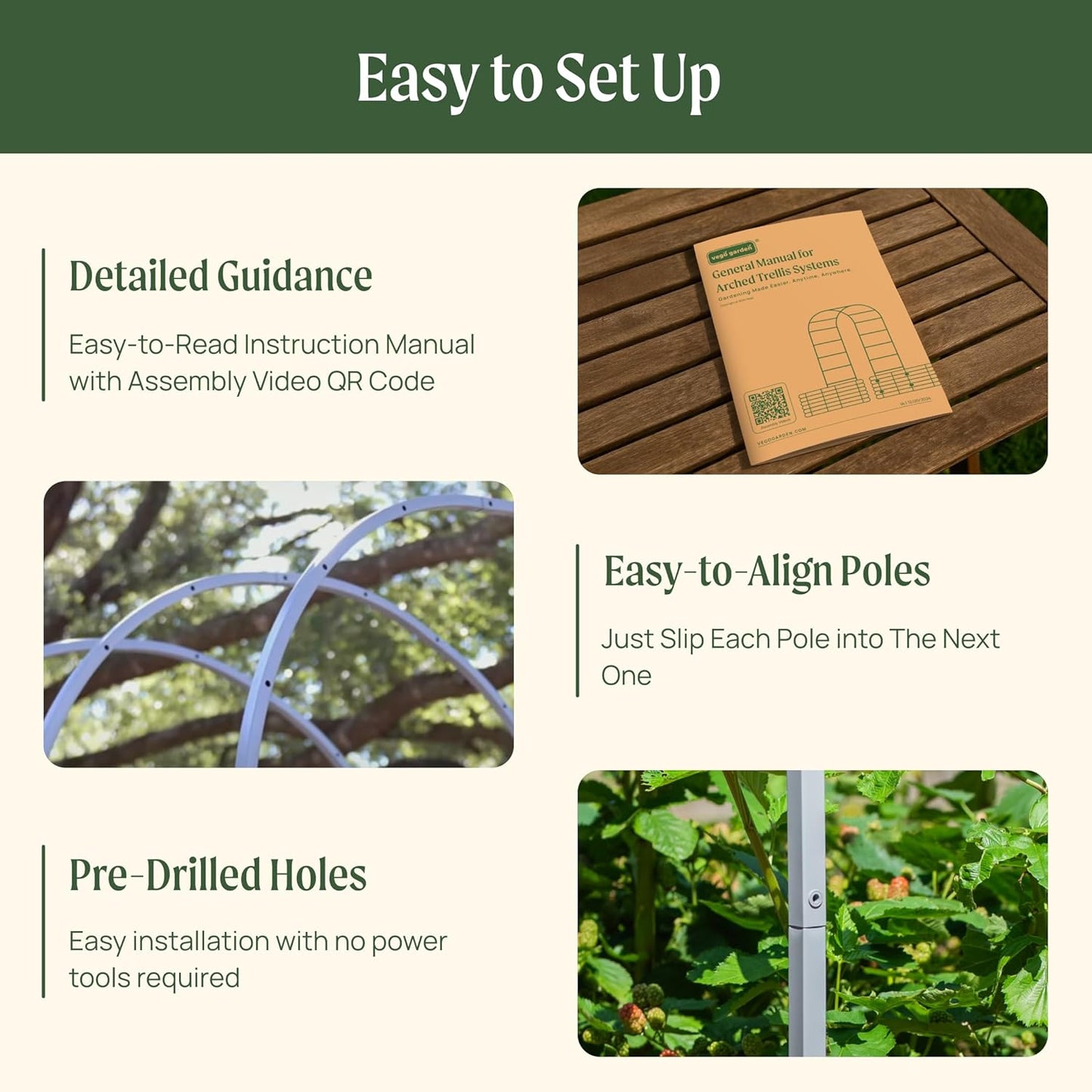 Vego Garden Modular 2.0' Long Arched Trellis System Section for 2.0‘ x 4.0', 10 in 1 Garden Bed