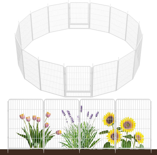Decorative Garden Fence with Gate 40 in(H) x 35.7 ft(L) 16 Panels, Heavy Duty Metal Animal Barrier Fence for Yard, Flower Bed Fencing, Garden Border Fence, Easy Set Up, White