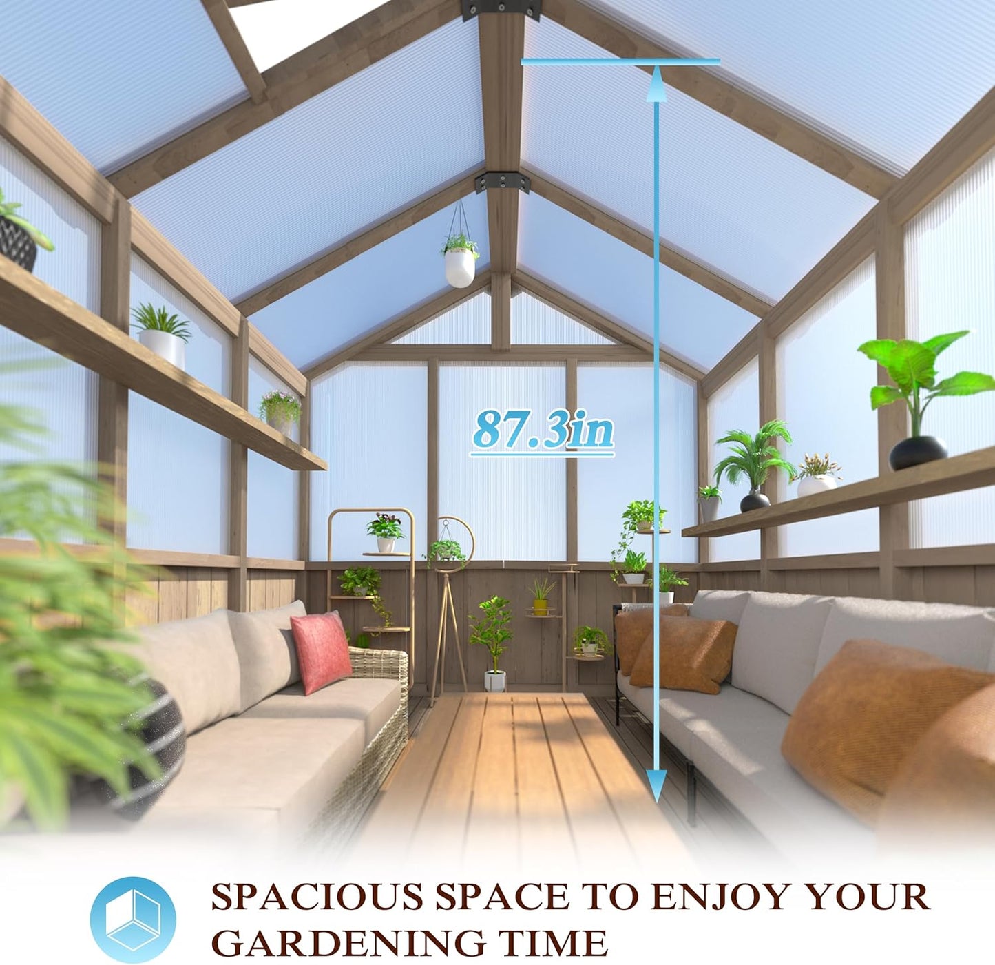 BlueWish 8x14FT Greenhouse, Greenhouses kit with Cedar Frame, Wood Greenhouse with Adjustable Vent, Lockable Door, Green House for Outside, Garden, Backyard,Light Brown Mocha