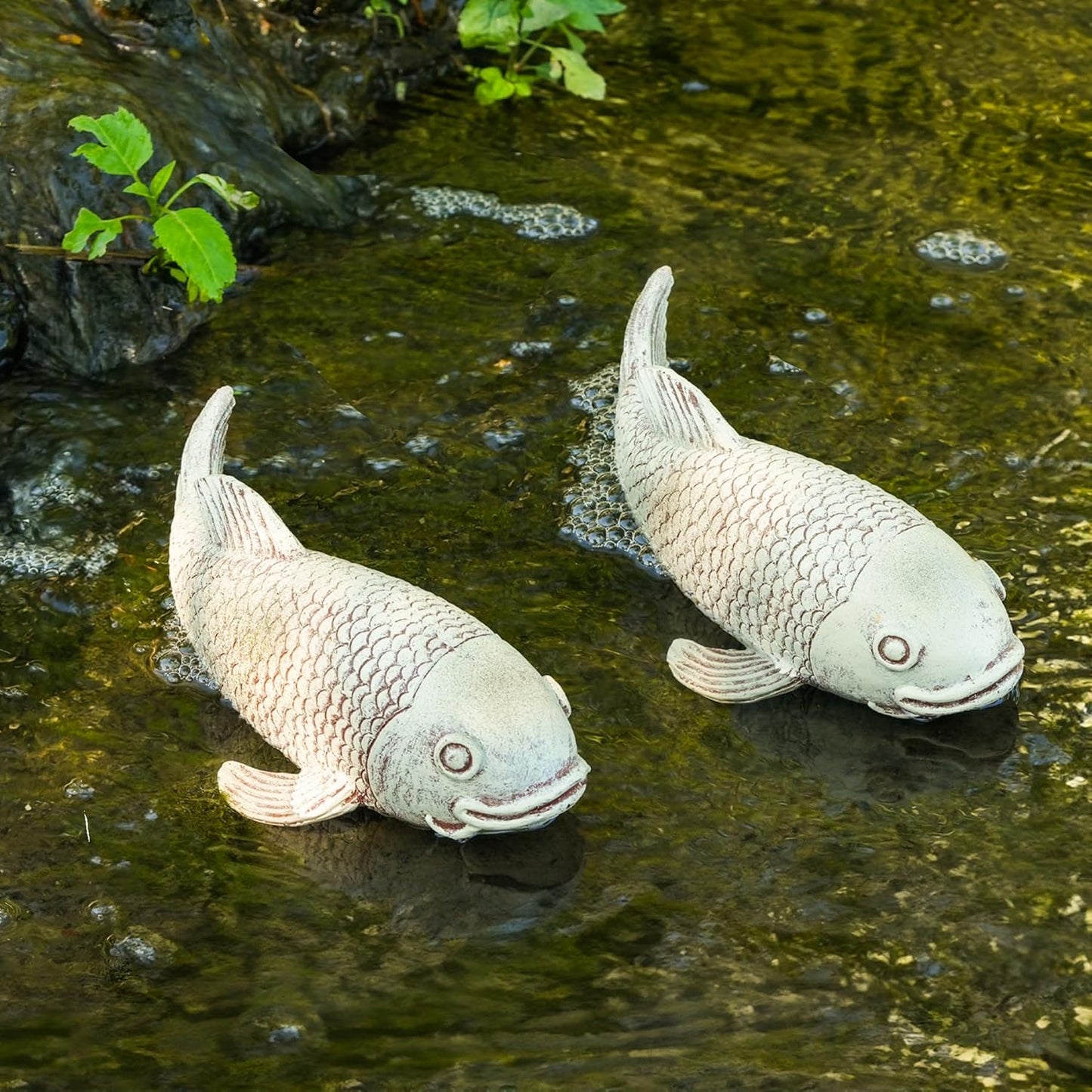 Set of 2 Koi Fish Decor, Large Outdoor Garden Statues, Pond Accessories, Yard Decor, Real Fish Sculpture Art, Koi Pond Kit, Statues for Yard Ornaments Sculpture Garden for Outdoors