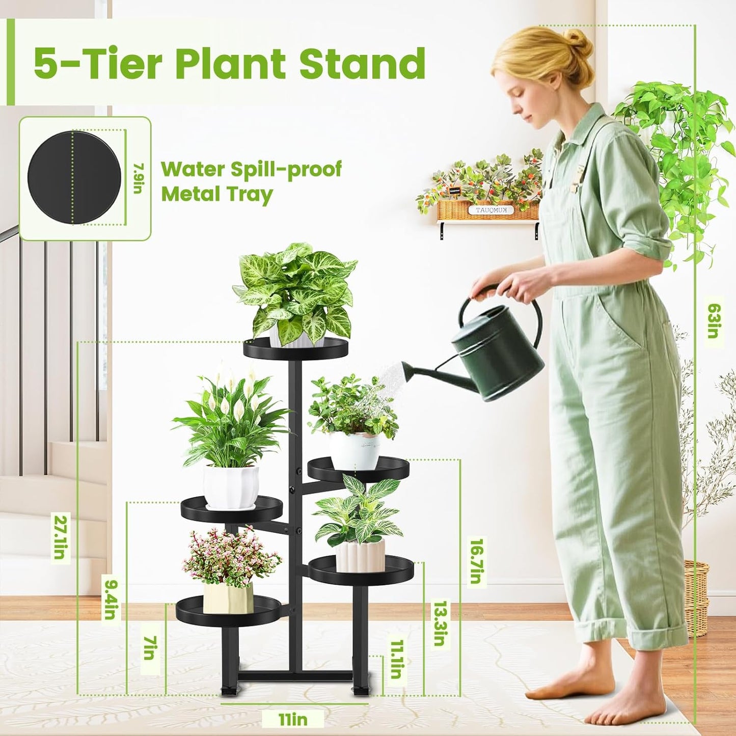 5 Tier Metal Plant Stand Indoor, Tiered Corner Plant Holders for Multiple Plants, 27 Inch Tall Flower Pot Holde Display Stand for Patio Garden Living Room Balcony Bedroom, Black