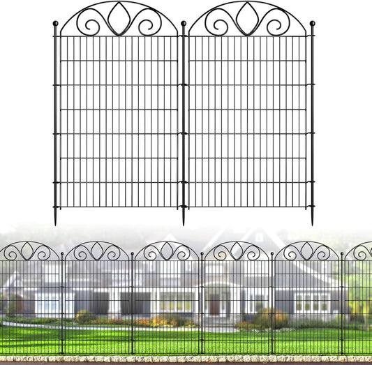 4 Panels No Dig Tall Garden Fence Panel – 48" H X 10.5' L Rustproof Metal Dog Fence Outdoor for Yard, Decorative Animal Barrier Fence for Pet, Garden Border, Patio, Flower Beds| Temporary Fencing