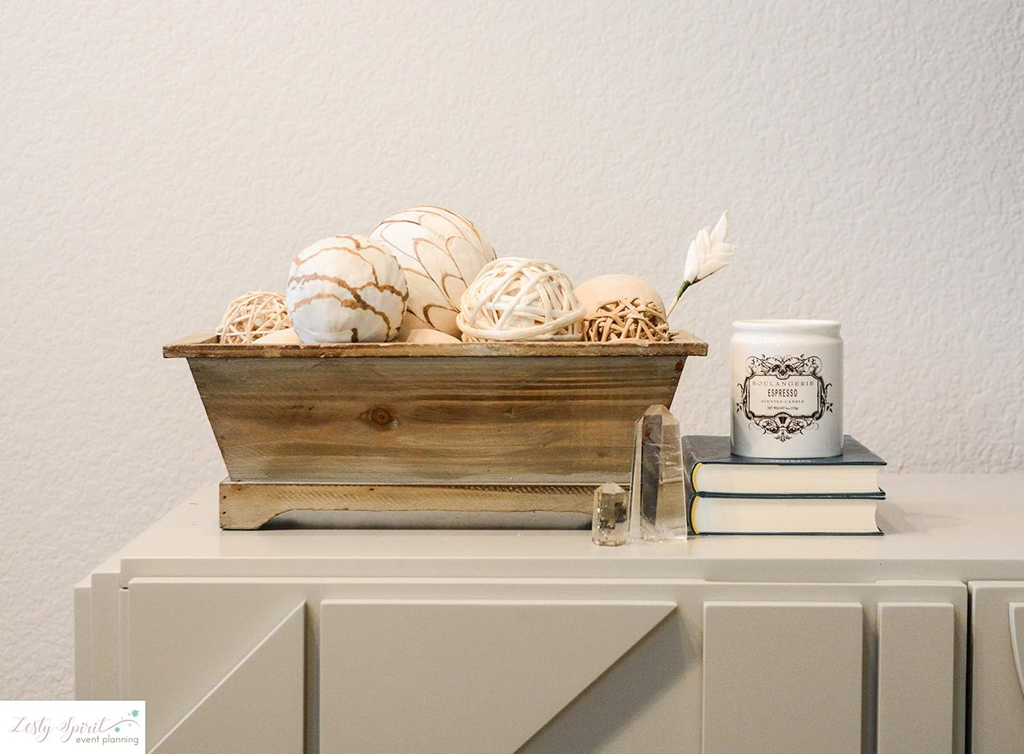 Admired By Nature Set of 2 Rustic Wood Long Rectangular Planters with Hard Liner - Rustic White Wood Finish - for Home Decor, Gardens, Plants, Flowers, Organization