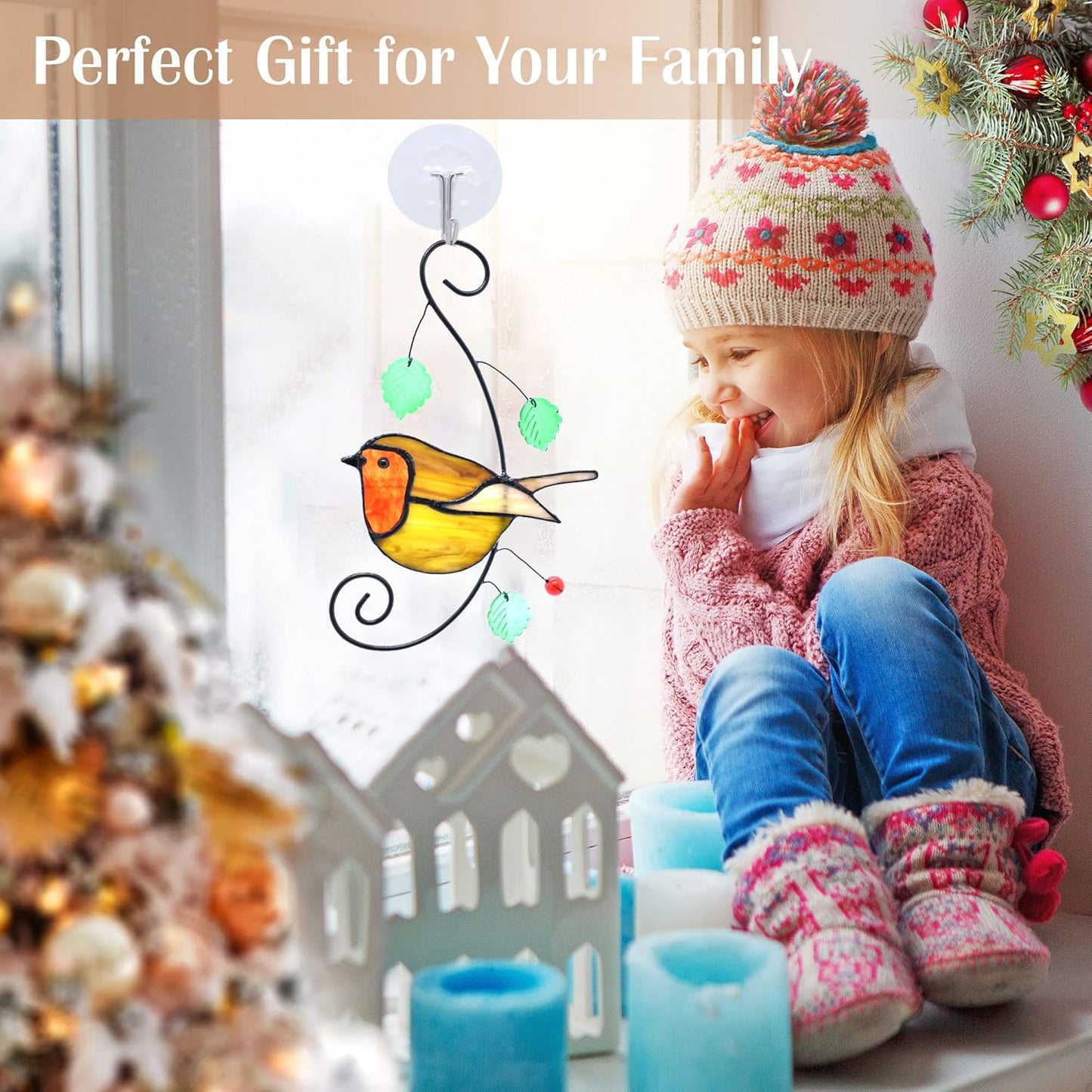 Lolitarcrafts Robin Stained Glass Suncatchers Bird Stained Glass Window Hangings Unique Gift for Your Family