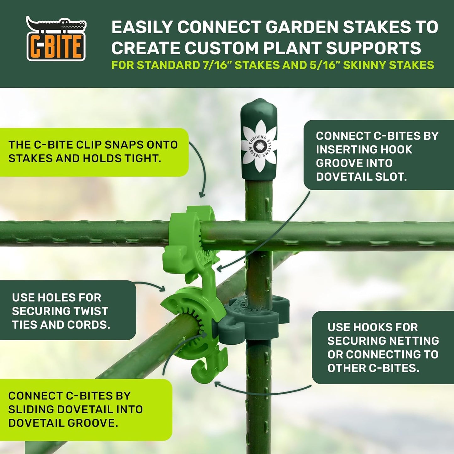 Plant Mixed Color & Size Support Clips | Tomato Cage Connectors for Trellis, Garden Stakes, Wire Fence, Climbing Plants, Vine, Gardening Protection | 50 Lime (5/16") + 50 Green (7/16")