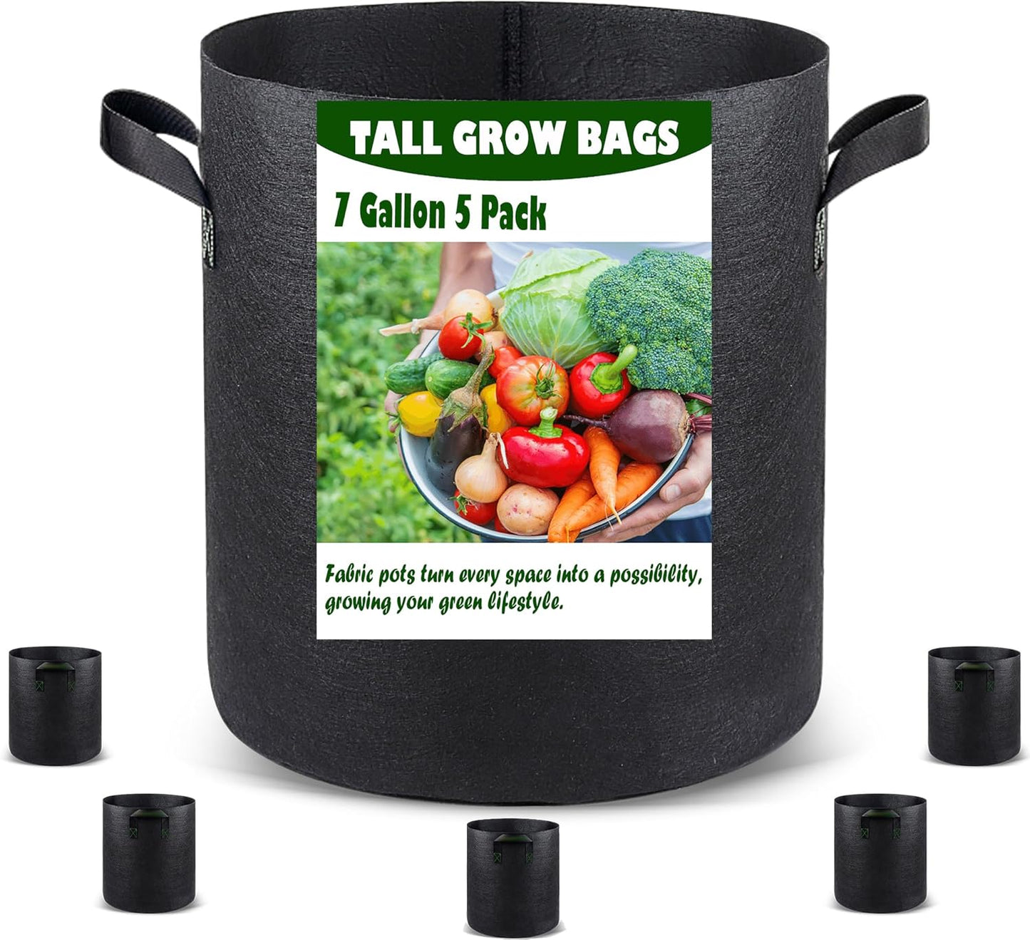 Grow Bags Set - 7 Gallons 5 Pack, Black Fabric Grow Pots for Indoor and Outdoor Planting, Cultivate Your Crops with Ease
