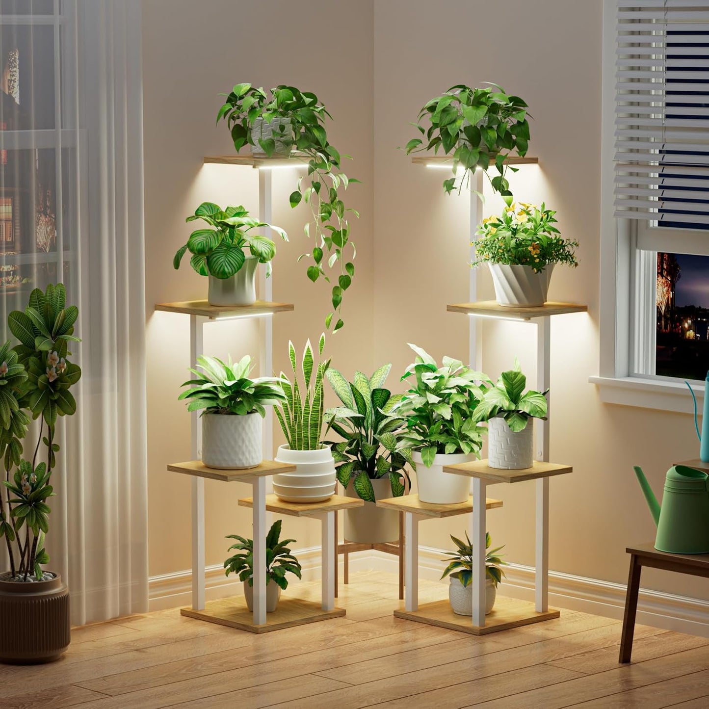 Plant Stand Indoor with Grow Light - 2 Pack Metal Plant Shelf for Indoor Plants Multiple, 5 Tiered Corner Plant Stand Shelves, Plant Rack Display Flower Holder for Living Room Patio Balcony Décor (White)