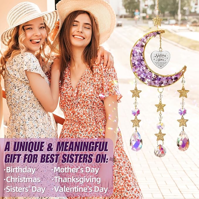 Sisters Gifts from Sister for Sister from Brother, Best Sister Gifts Unique Sister Birthday Gifts for Sister in Law Soul Sister, Moon Crystal Suncatcher for Window Hanging Decor