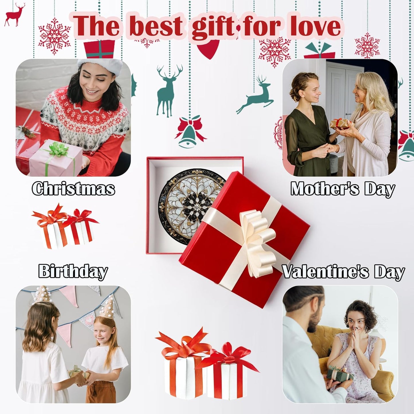 Stained Glass Window Hanging, Black and White Gold Boho Pattern Suncatcher for Doors Window Home Abstract Flower Sun Catchers Decor Mother's Day Birthday Gifts for Women, Men Mom 7.8 in