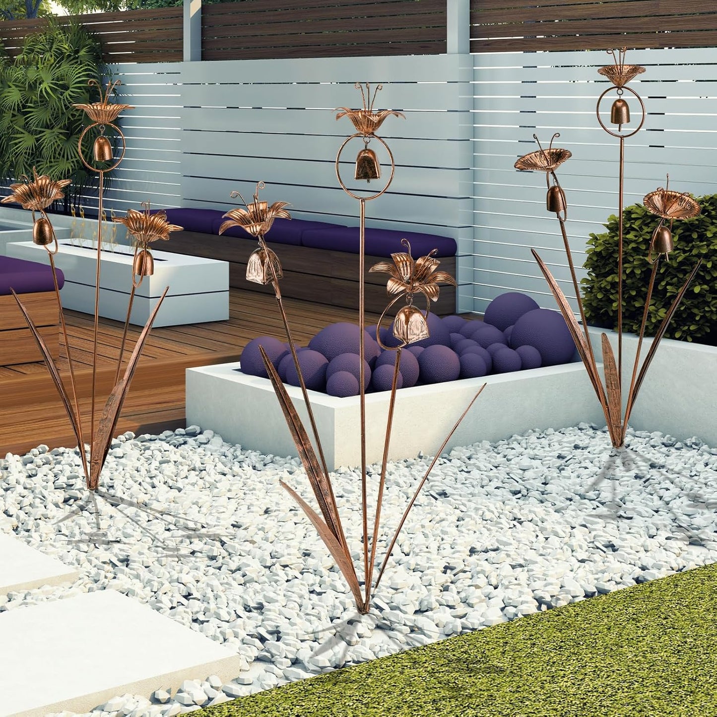 Metal Bronze Calla Lily Flowers with Bells for Outdoor Garden Decor