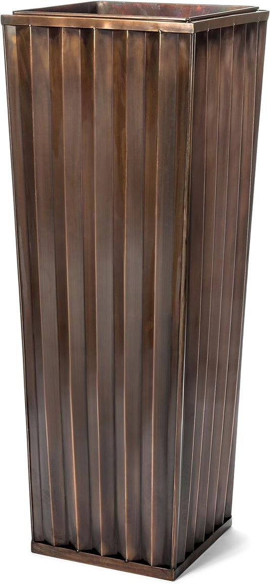 H Potter Copper Planter Tall Ribbed Outdoor Indoor Metal Planters for Patio Deck Garden 29 Inch Small Entrance Planter