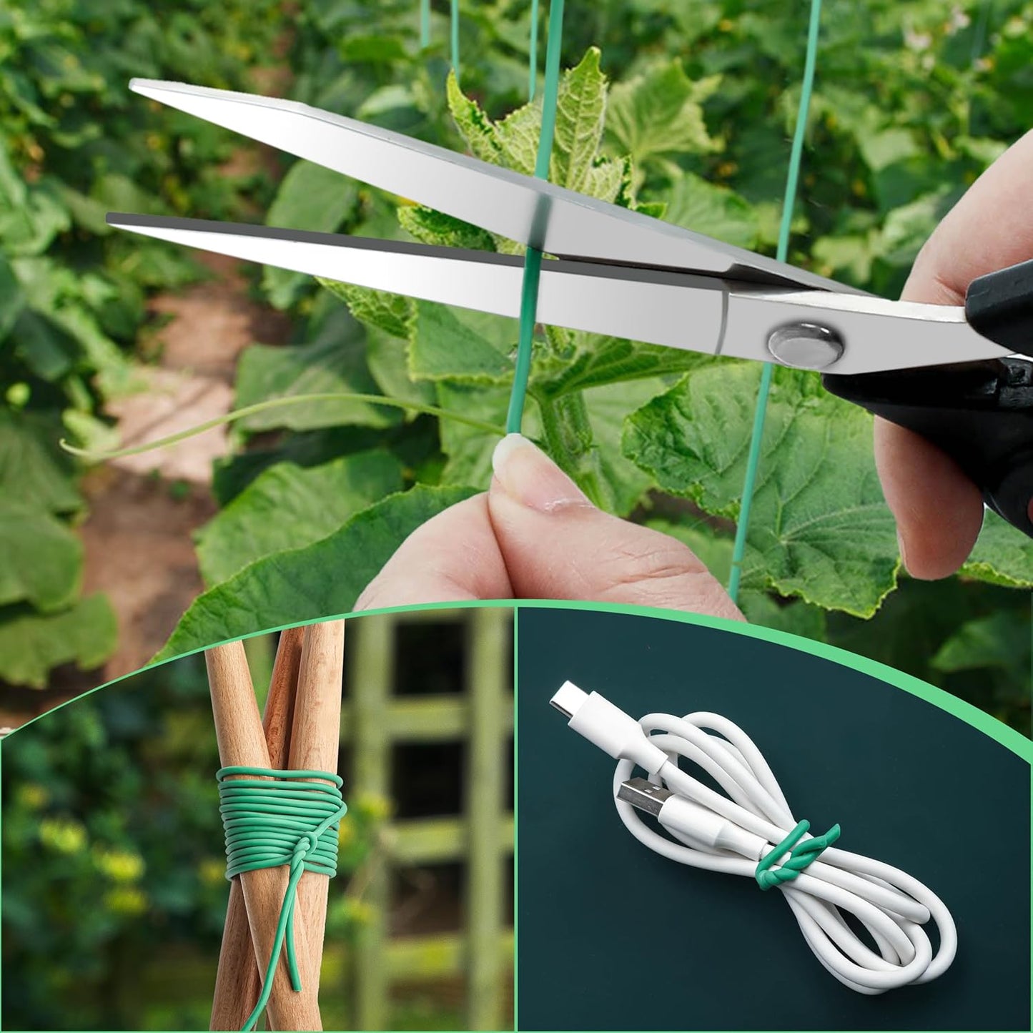 YMHB 120 Feet Green Soft Twist Tie Tomato Plant Tie, Garden Wire Green Twist Garden Ties for Supporting Plants and Home Organizing