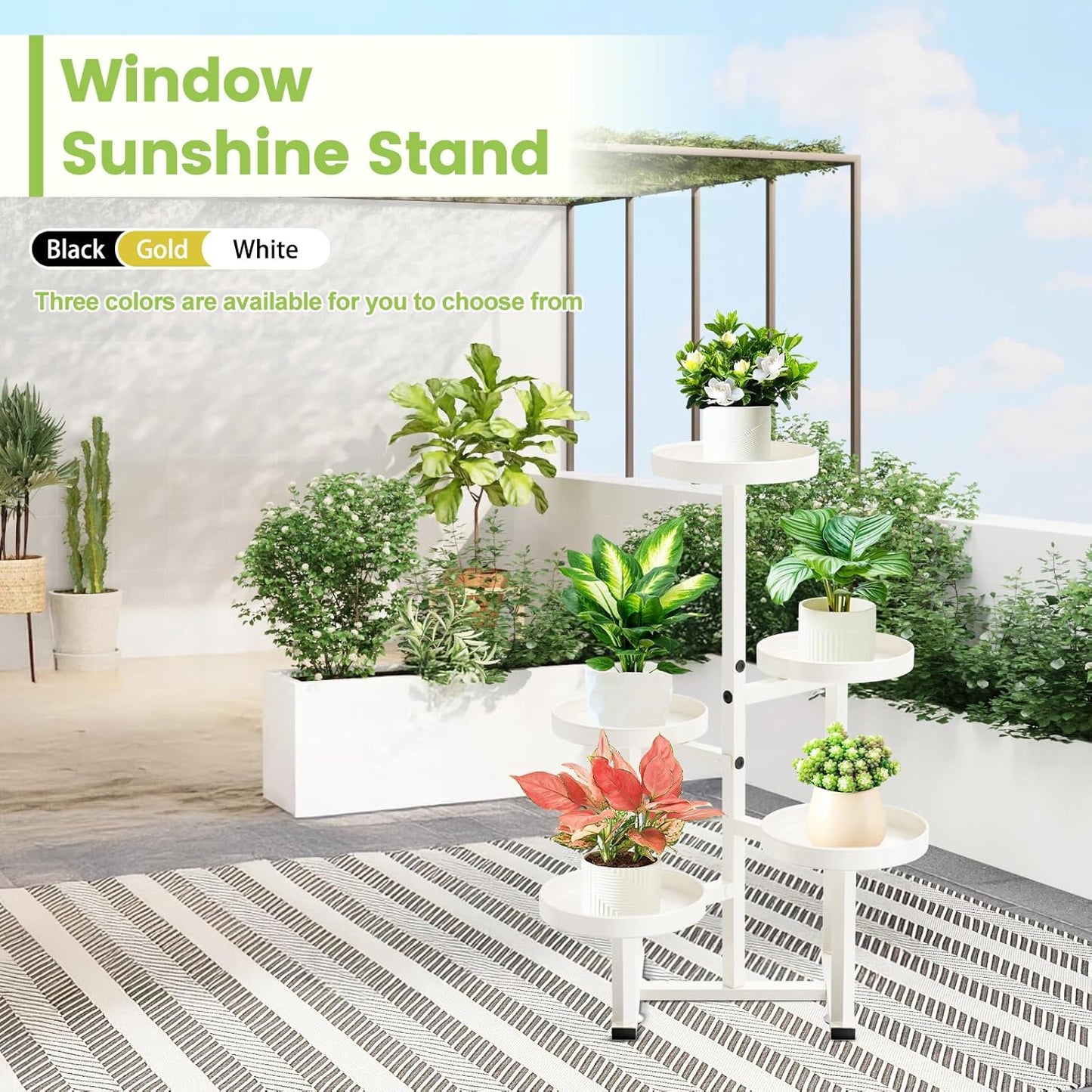 Metal Plant Stand Indoor, Corner Flower Pot Stand for Multiple Plants, 5 Tier Heavy Duty Plant Shelf for Patio Living Room Garden Balcony Office White