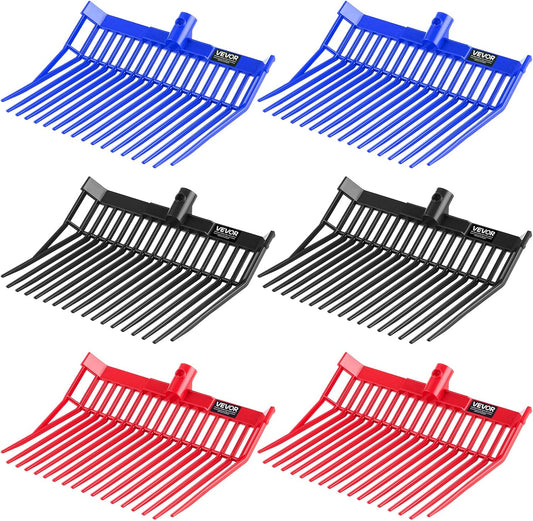 VEVOR 6PCS Manure Fork Replacement Head, 18 Angled Tines Horse Manure Fork Head, Durable Plastic Pitchfork Heads, Horse Mulch Rake for Picking up Stable Stall Muck Grass Hay Cleaning Farm Work
