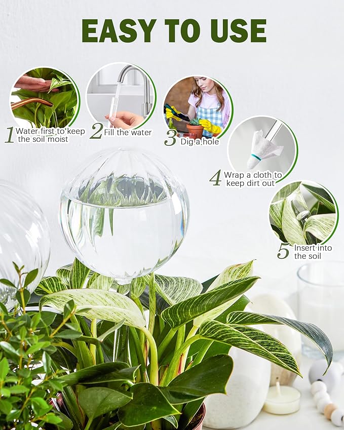 DN DECONATION 4 Pcs Plant Watering Globes, Clear Glass Watering Bulb, Watering Bulbs for Indoor Plants & Outdoor Plants, Automatic Plant Watering System to Support Plant Health, Striped Water Globes