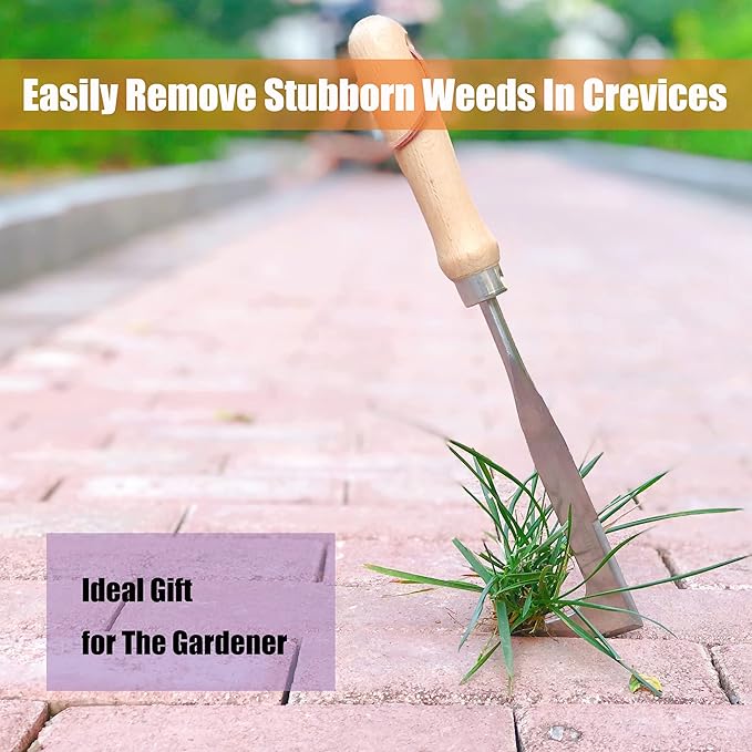 SHANFEEK Crack Weeder Weed Remover Tool for Garden Yard Weed Puller Hoe Gardening Tools Stainless Steel One-Piece Molding(L-Type)