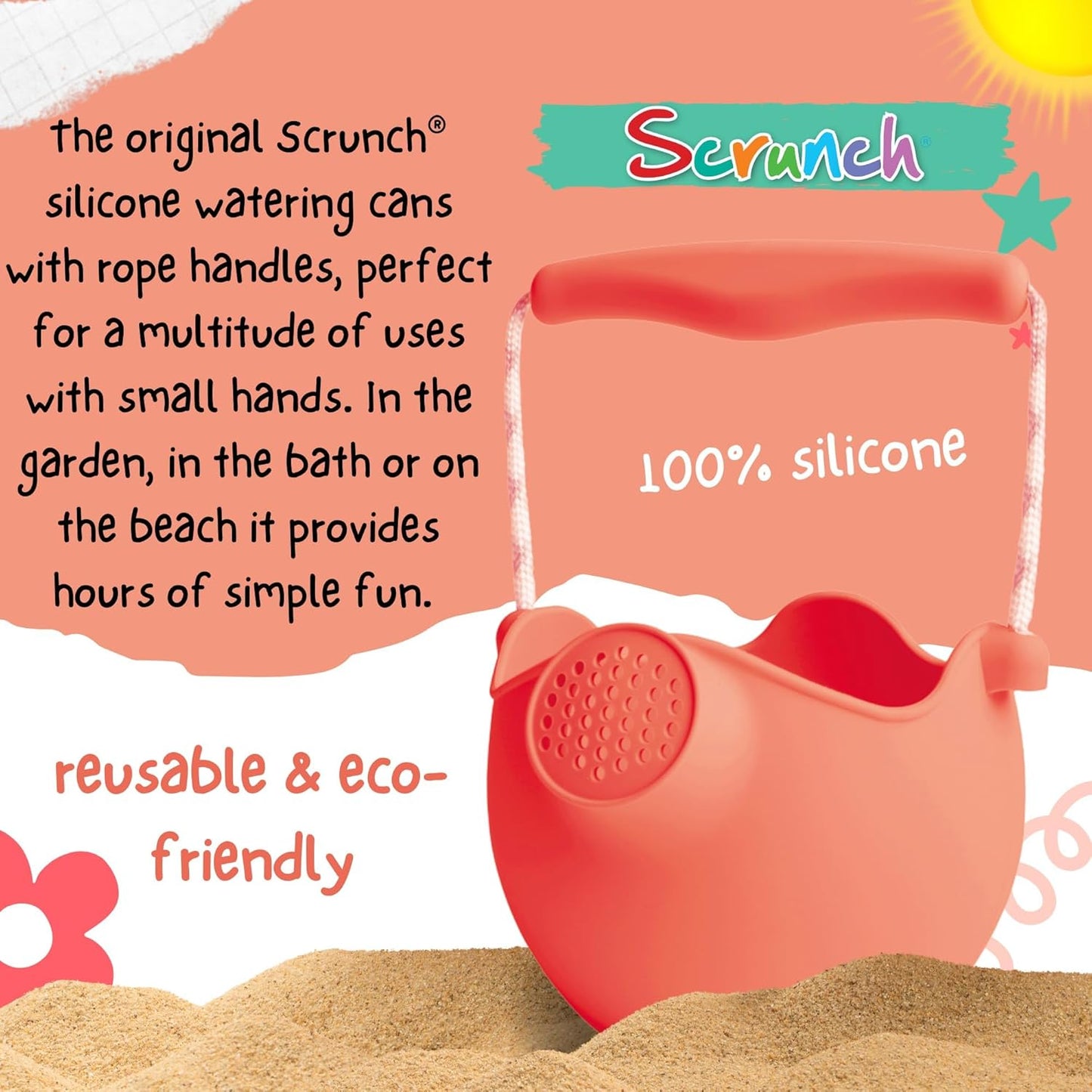 Scrunch Watering Can- Coral- Collapsible, Lightweight & Eco-Friendly- Silicone Portable Water Pitcher for Kids, Beach, Garden & Travel- Durable & BPA-Free