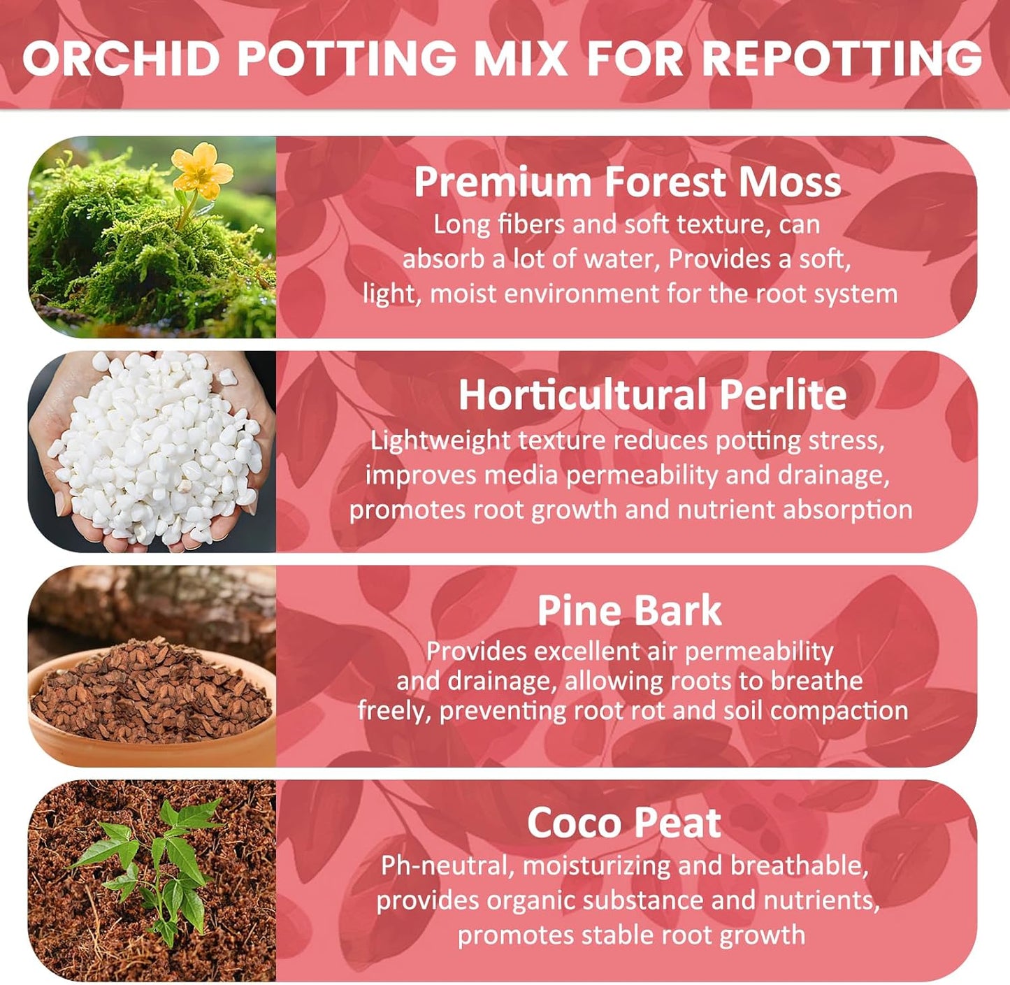 Legigo 1 QT Orchid Potting Mix- Natural Orchid Soil Mix for Repotting with Moss, Pine Bark, Coco Peat and Perlite, Enhanced Drainage Orchid Bark Potting Mix Repotting Kit for Indoor Plant Growth