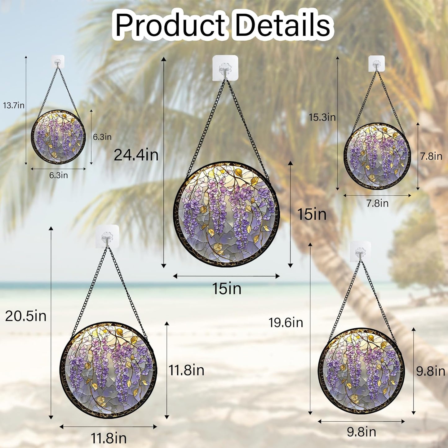 Stained Glass Window Hanging - Wisteria Flower Golden Leaves Sun Catcher for Door Home Decor Plant Suncatcher Christmas Mother's Day Birthday Gifts for Women Men Lovers Mom Nana 6.3 in