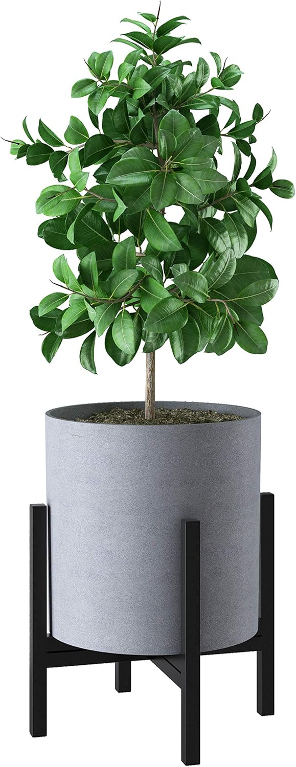 FaithLand Plant Pot 12 inch - Perfectly Fits Mid-Century Modern Plant Stand - Drainage Plug - Gray Planter Pot