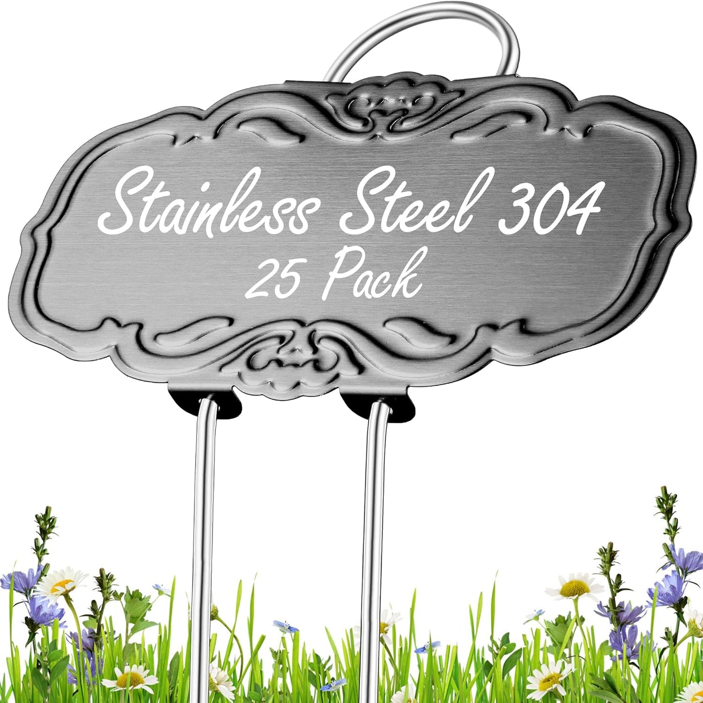 Updated Metal Plant Labels for Garden, 25 Pack Stainless Steel DIY Plant Markers Waterproof for Flowers Pots, Vegetables, Seedlings