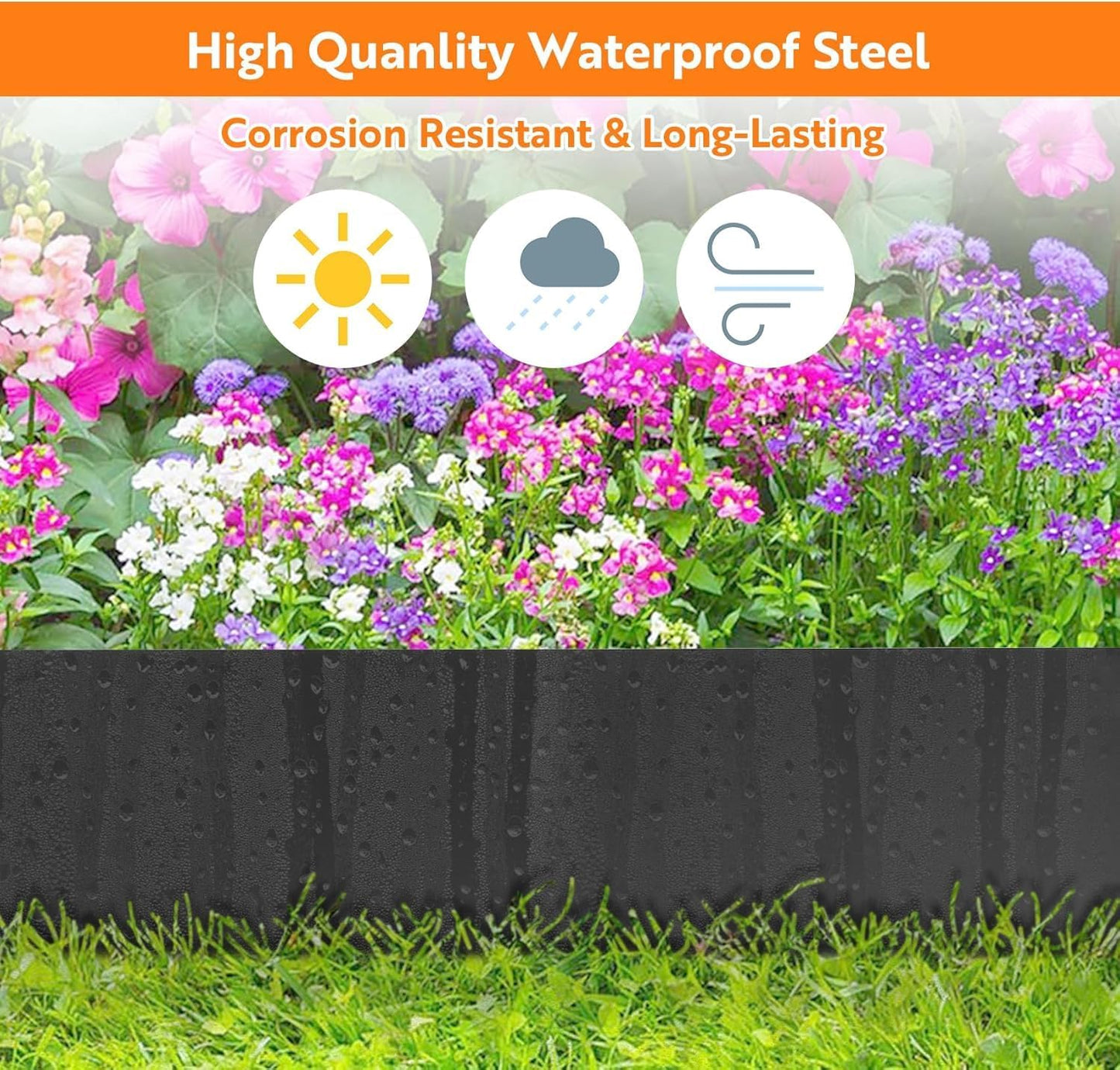 Steel Landscape Edging 40" Lx10 H,8pcs Metal Landscape Edging with 9 Stakes,27Ft Easy-to-Install Garden Edging for Flexible Bend,No-Dig Lawn Edging Border for Yard Pathway Forestry,Black