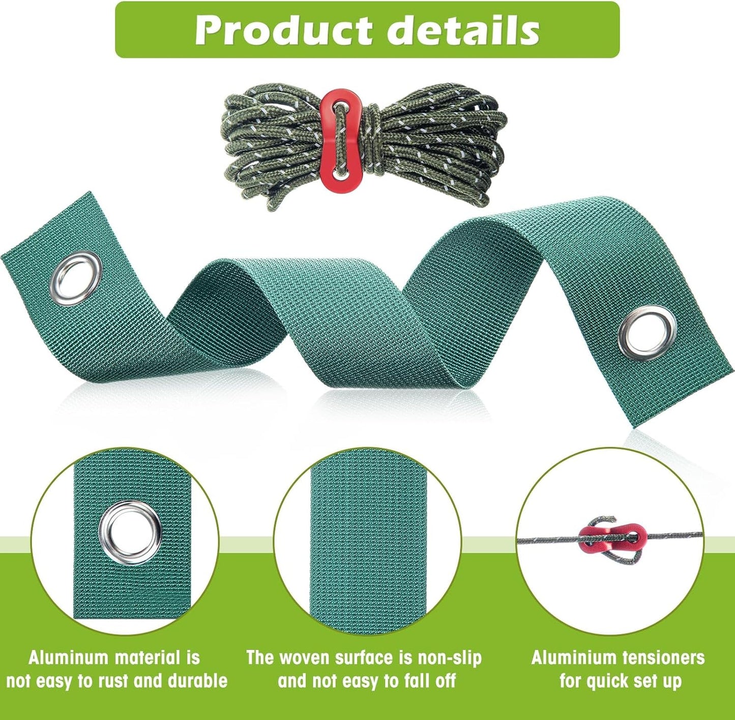 Sintuff 9 Set Heavy Duty Tree Stake Kit 15.75 Inches/ 40 cm Tree Straps for Staking and 13.12 ft/ 4 m Dock Lines Rope for Support Anchoring Home Leaning Plant Straightening Garden Tent(Green)