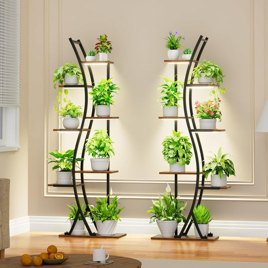Tall Plant Stand Indoor with Grow Light, 62" 7 Tiered Plant Shelf Holder, Metal Large Corner Shelves Display Rack Flower Stand for Living room, Patio, 2 Pack