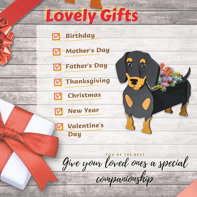 Black and Tan Dachshund Dog Planter Plant Pots,Cute Garden Dog Flower Planter,Large Dog Planters Birthday Gifts for Women,Office,Indoor/Outdoor Decor（9.84 * 9.13 * 17in）